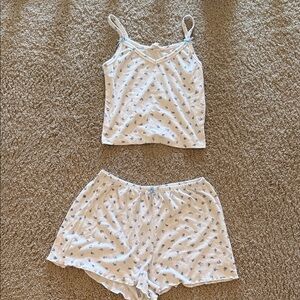 Pink Rose Light Blue Floral Camisole & Shorts Pajama Set